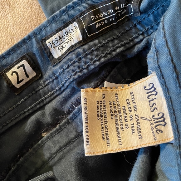 Miss Me, size 27, inseam 32, Skinny & TEAL! - Picture 2 of 5